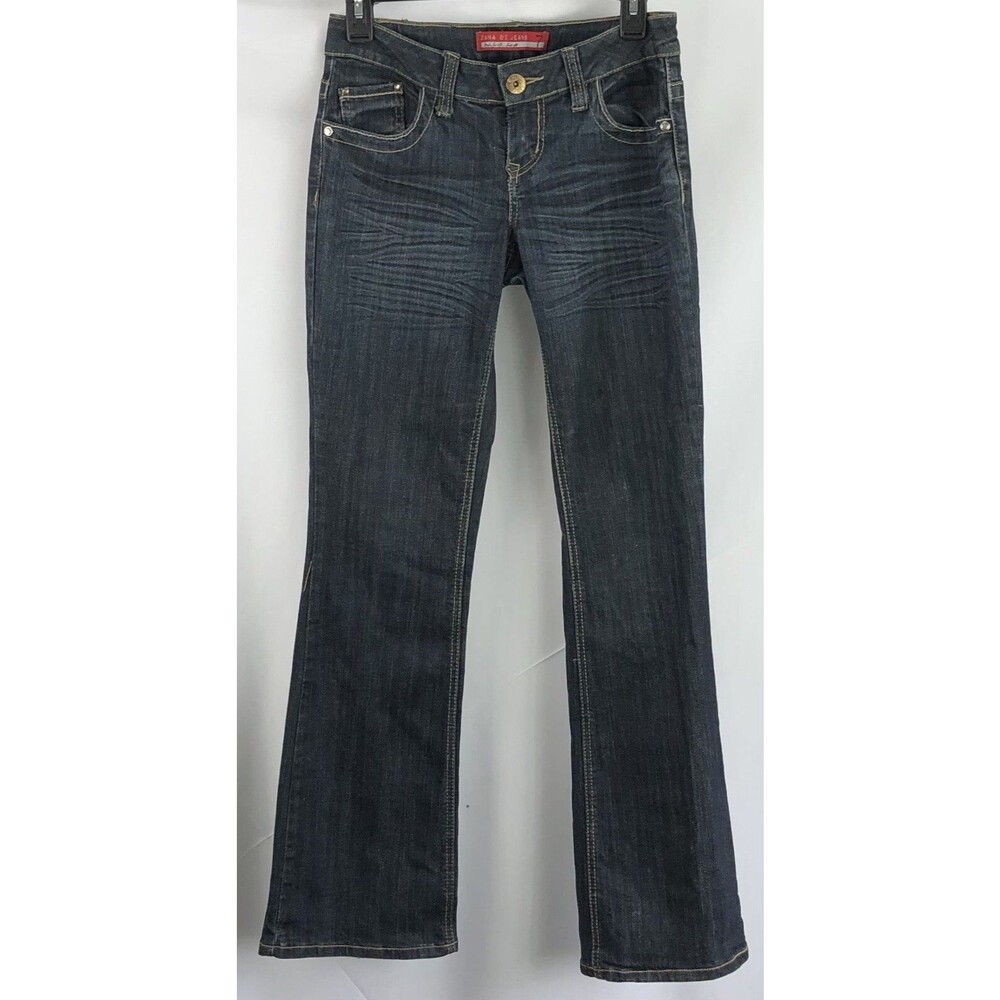 Vtg Zana Di Blue Jeans 7 Jrs Dark Denim 28”W 31”In Beaded Flare Low Rise Y2K 90s